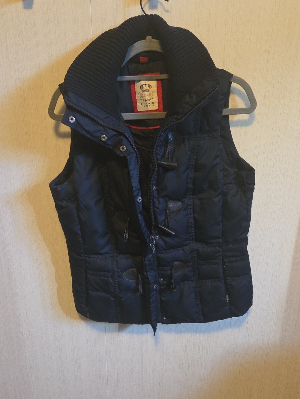 Esprit Womens Navy Quilted Puffer Vest with Ribbed Funnel Collar Size Small